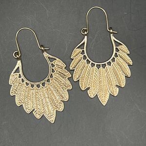 Earrings Gold Hollow Cut Retro Feather Leaf Minimalist Hoop Boho Fashion Jewelry